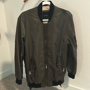 Zara Basic Bomber Jacket with Gold Accents (Olive)